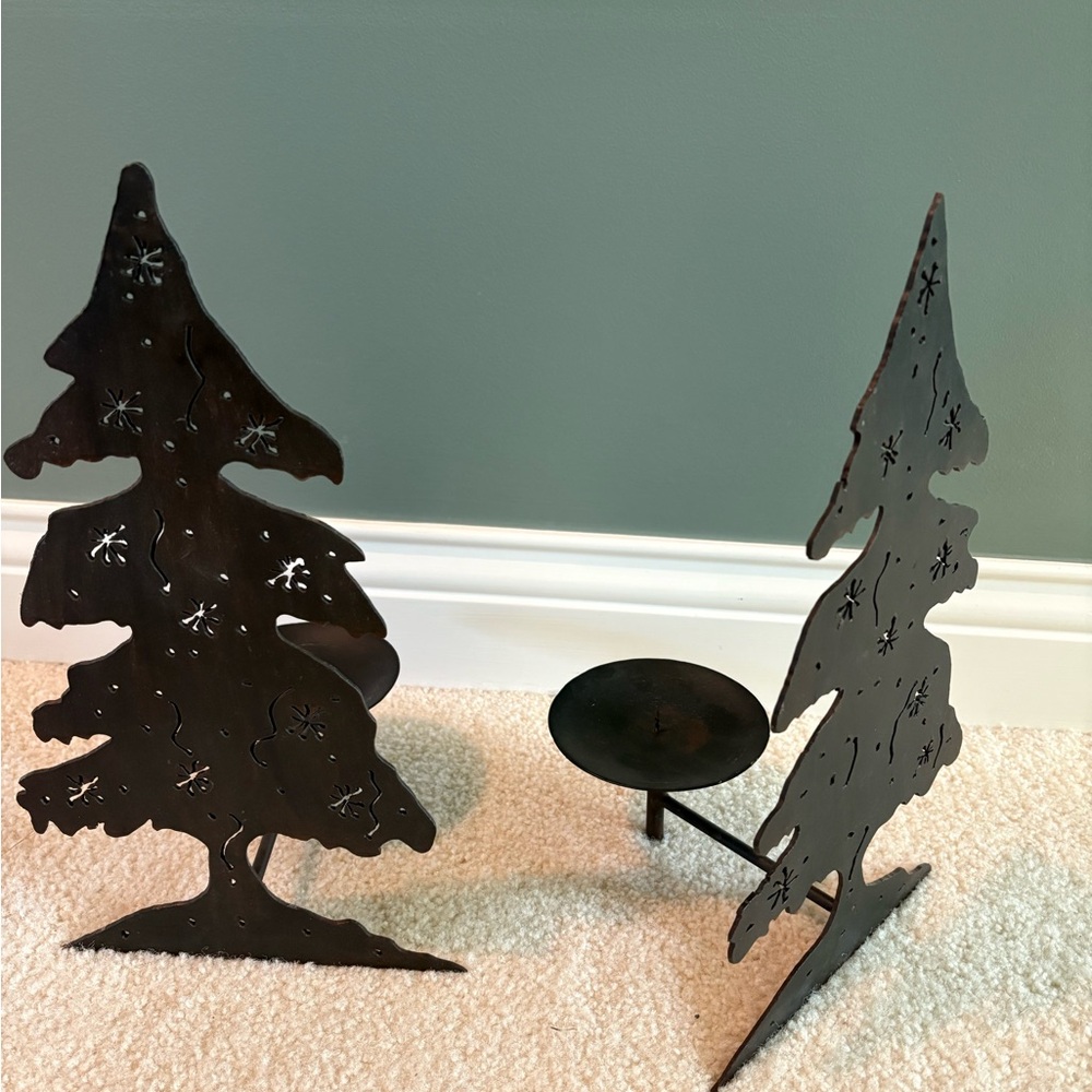 Pottery Barn Black Metal Holiday Tree Candle Holders